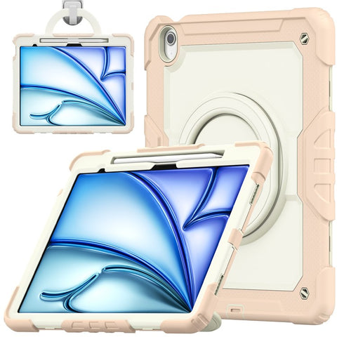 For iPad Air 13 (2025) / (2024) Case Hand Grip Kickstand PC+Silicone Tablet Cover with Strap