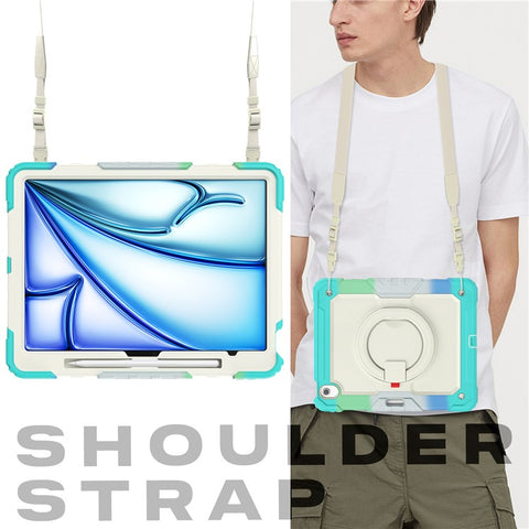 For iPad Air 13 (2025) / (2024) Kickstand Case PC+Silicone Tablet Cover with Strap