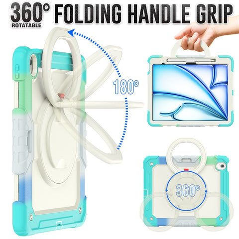 For iPad Air 13 (2025) / (2024) Kickstand Case PC+Silicone Tablet Cover with Strap