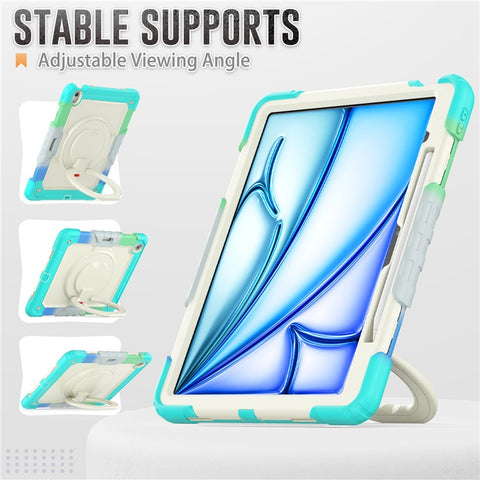 For iPad Air 13 (2025) / (2024) Kickstand Case PC+Silicone Tablet Cover with Strap