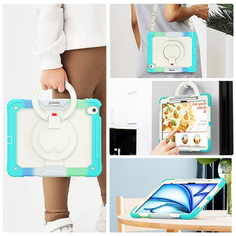 For iPad Air 13 (2025) / (2024) Kickstand Case PC+Silicone Tablet Cover with Strap