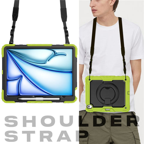 For iPad Air 13 (2026) / (2025) / (2024) Case PC+Silicone Tablet Cover with Kickstand, Strap