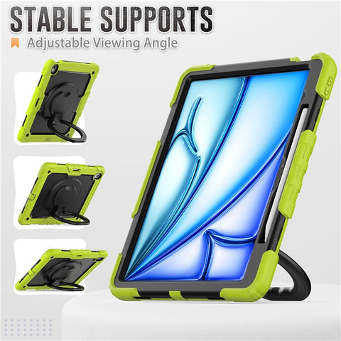 For iPad Air 13 (2026) / (2025) / (2024) Case PC+Silicone Tablet Cover with Kickstand, Strap