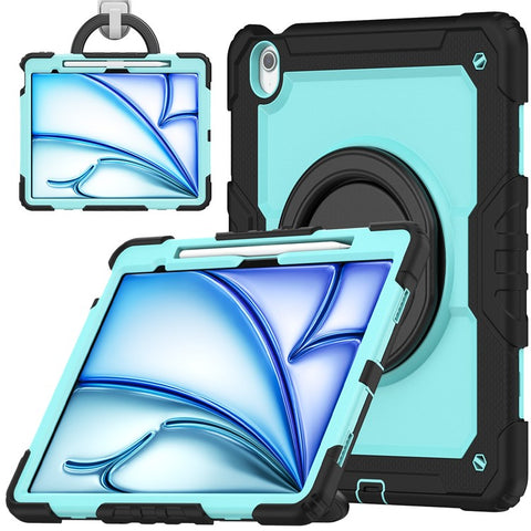 For iPad Air 13 (2026) / (2025) / (2024) Case PC+Silicone Tablet Cover with Kickstand, Strap
