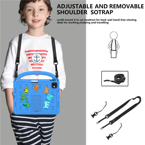 For iPad Air 11 (2026) / (2025) / (2024) / iPad Pro 11 (2025) / 11 (2024) Kickstand Case Cartoon Design Anti-Drop EVA+PC Tablet Cover with Strap for Kids