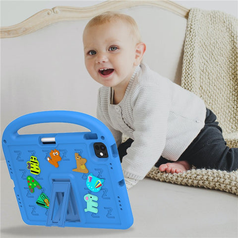 For iPad Air 11 (2026) / (2025) / (2024) / iPad Pro 11 (2025) / 11 (2024) Kickstand Case Cartoon Design Anti-Drop EVA+PC Tablet Cover with Strap for Kids