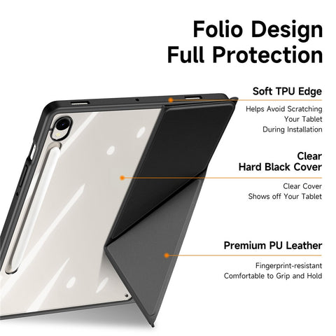 DUX DUCIS Magi Series for Samsung Galaxy Tab S10 Lite / S10 FE / Tab S9 / S9 FE Case Origami Stand Leather+PC+TPU Clear Back Cover