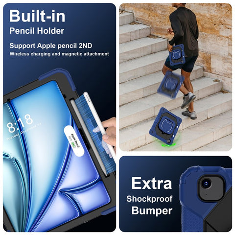 For iPad Air 13 (2026) / (2025) / (2024) Kickstand Case Silicone+PC Tablet Cover