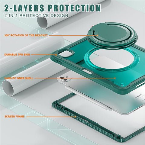 For iPad Pro 11 (2025) / 11 (2024) Case Rotary Kickstand PC+TPU+Silicone Tablet Cover