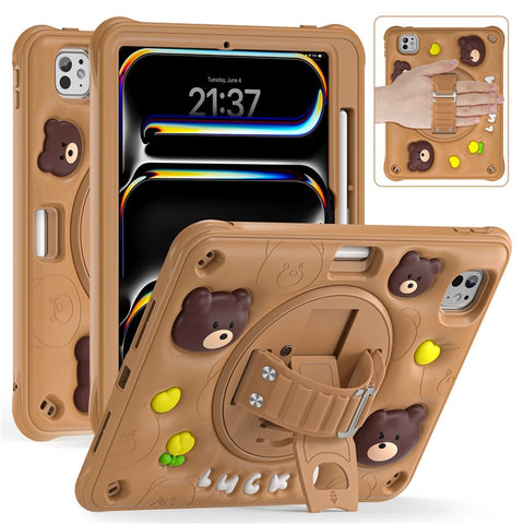 For iPad Pro 11 (2025) / 11 (2024) Case Bear Pattern PC+Silicone+TPU Kickstand Tablet Cover