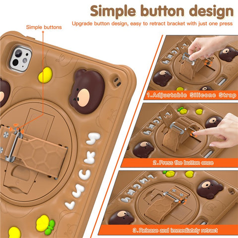 For iPad Pro 11 (2025) / 11 (2024) Case Bear Pattern PC+Silicone+TPU Kickstand Tablet Cover