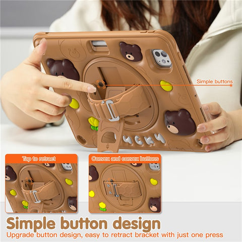 For iPad Pro 11 (2025) / 11 (2024) Case Bear Pattern PC+Silicone+TPU Kickstand Tablet Cover