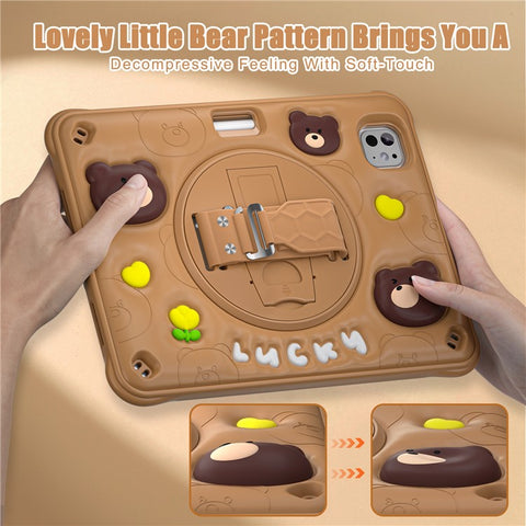 For iPad Pro 11 (2025) / 11 (2024) Case Bear Pattern PC+Silicone+TPU Kickstand Tablet Cover
