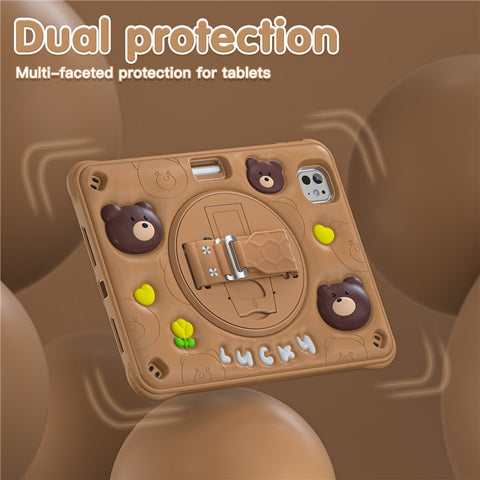 For iPad Pro 11 (2025) / 11 (2024) Case Bear Pattern PC+Silicone+TPU Kickstand Tablet Cover