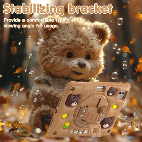 For iPad Pro 11 (2025) / 11 (2024) Case Bear Pattern PC+Silicone+TPU Kickstand Tablet Cover