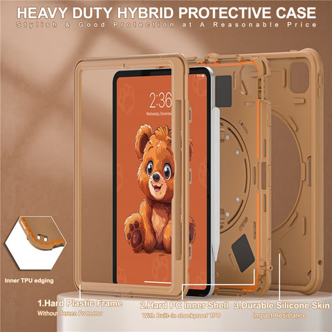 For iPad Pro 11 (2025) / 11 (2024) Case Bear Pattern PC+Silicone+TPU Kickstand Tablet Cover