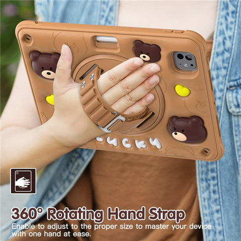For iPad Pro 11 (2025) / 11 (2024) Case Bear Pattern PC+Silicone+TPU Kickstand Tablet Cover