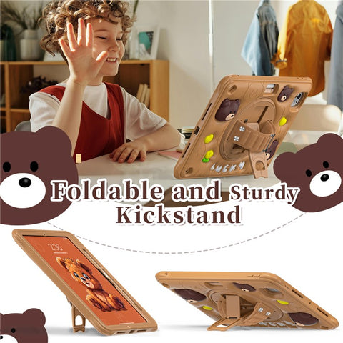 For iPad Pro 11 (2025) / 11 (2024) Case Bear Pattern PC+Silicone+TPU Kickstand Tablet Cover