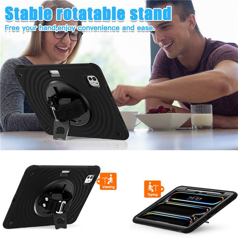 For iPad Pro 11 (2025) / 11 (2024) Case Hand Strap Kickstand TPU+PC+Silicone Tablet Cover