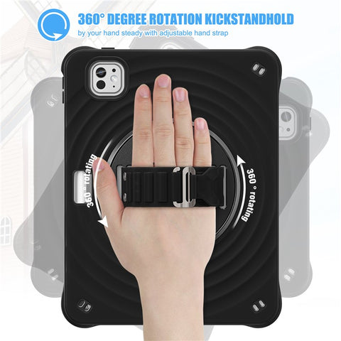 For iPad Pro 11 (2025) / 11 (2024) Case Hand Strap Kickstand TPU+PC+Silicone Tablet Cover