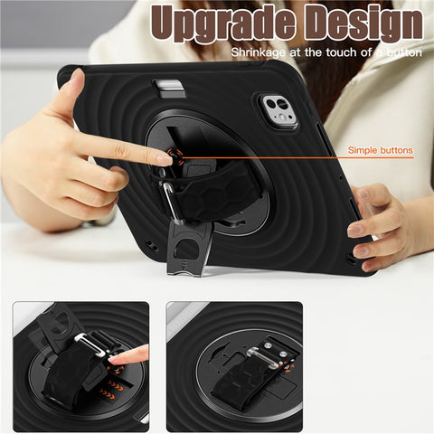 For iPad Pro 11 (2025) / 11 (2024) Case Hand Strap Kickstand TPU+PC+Silicone Tablet Cover
