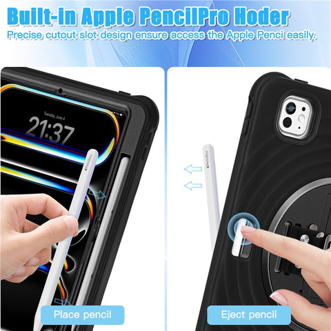 For iPad Pro 11 (2025) / 11 (2024) Case Hand Strap Kickstand TPU+PC+Silicone Tablet Cover