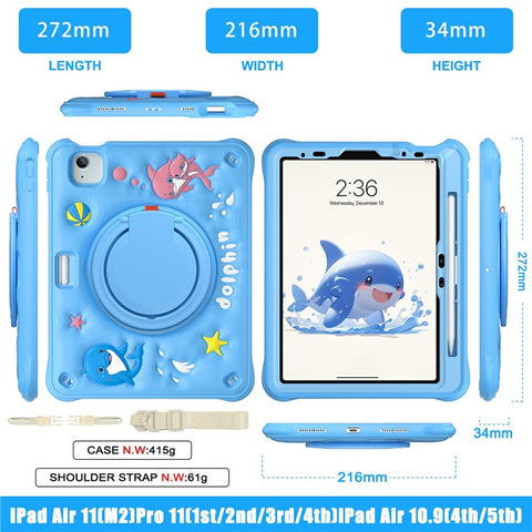 For iPad Air 11 (2025) / (2024) / Air (2022) / (2020) / Pro 11 (2022) / (2021) / (2020) / (2018) Case with Shoulder Strap Kickstand Cover