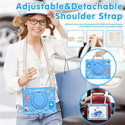 For iPad Air 11 (2025) / (2024) / Air (2022) / (2020) / Pro 11 (2022) / (2021) / (2020) / (2018) Case with Shoulder Strap Kickstand Cover