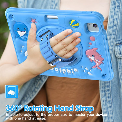 For iPad Air 11 (2025) / (2024) / Air (2022) / (2020) / Pro 11 (2022) / (2021) / (2020) / (2018) Case Kickstand Cute Dolphin Cover