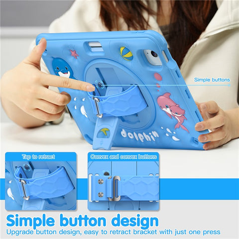 For iPad Air 11 (2025) / (2024) / Air (2022) / (2020) / Pro 11 (2022) / (2021) / (2020) / (2018) Case Kickstand Cute Dolphin Cover