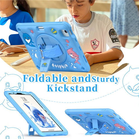 For iPad Air 11 (2025) / (2024) / Air (2022) / (2020) / Pro 11 (2022) / (2021) / (2020) / (2018) Case Kickstand Cute Dolphin Cover