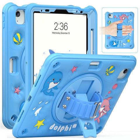 For iPad Air 11 (2025) / (2024) / Air (2022) / (2020) / Pro 11 (2022) / (2021) / (2020) / (2018) Case Cute Dolphin Kickstand Tablet Cover