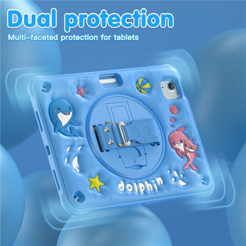 For iPad Air 11 (2025) / (2024) / Air (2022) / (2020) / Pro 11 (2022) / (2021) / (2020) / (2018) Case Cute Dolphin Kickstand Tablet Cover