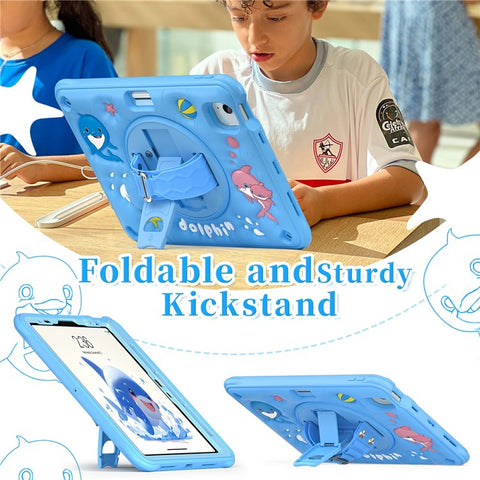 For iPad Air 11 (2025) / (2024) / Air (2022) / (2020) / Pro 11 (2022) / (2021) / (2020) / (2018) Case Cute Dolphin Kickstand Tablet Cover