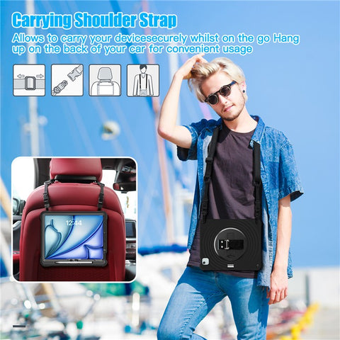 For iPad Air 13 (2026) / (2025) / (2024) / Pro 12.9 (2022) / (2021) / (2020) / (2018) Case Kickstand Tablet Cover with Shoulder Strap