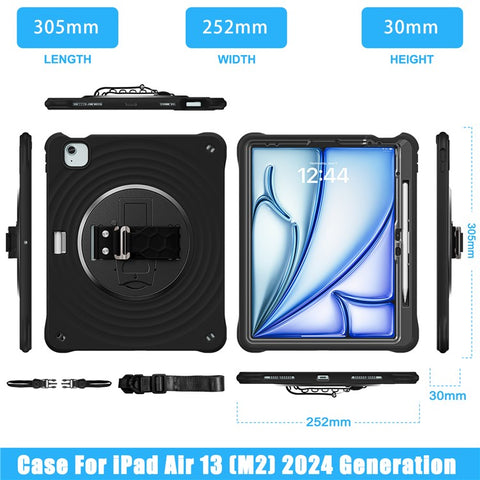 For iPad Air 13 (2026) / (2025) / (2024) / Pro 12.9 (2022) / (2021) / (2020) / (2018) Case Kickstand Tablet Cover with Shoulder Strap