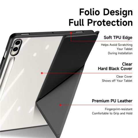 DUX DUCIS Magi Series for Samsung Galaxy Tab S10+ / S9+ / S9 FE+ Case Origami Stand Leather+PC+TPU Clear Back Cover
