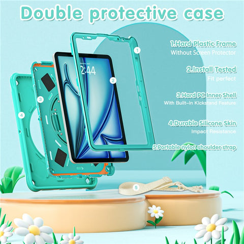 For iPad Air 11 (2025) / (2024) / Air (2022) / (2020) / Pro 11 (2022) / (2021) / (2020) / (2018) Case with Shoulder Strap Kickstand