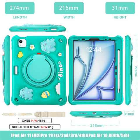 For iPad Air 11 (2025) / (2024) / Air (2022) / (2020) / Pro 11 (2022) / (2021) / (2020) / (2018) Case with Shoulder Strap Kickstand