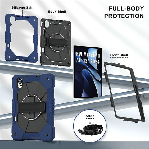 For Huawei MatePad Air (2024) Case Kickstand Silicone+PC Tablet Cover with Shoulder Strap