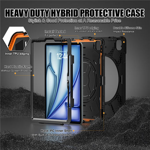 For iPad Air 13 (2026) / (2025) / (2024) / Pro 12.9 (2022) / (2021) / (2020) / (2018) Case Kickstand PC+Silicone Tablet Cover