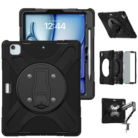 For iPad Air 13 (2026) / (2025) / (2024) / Pro 12.9 (2022) / (2021) / (2020) / (2018) Case Kickstand PC+Silicone Tablet Cover