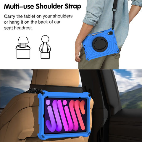 For iPad mini (2024) / mini (2021) Anti-Scratch EVA Case with Shoulder Strap Kickstand Protective Cover Shockproof Tablet Case