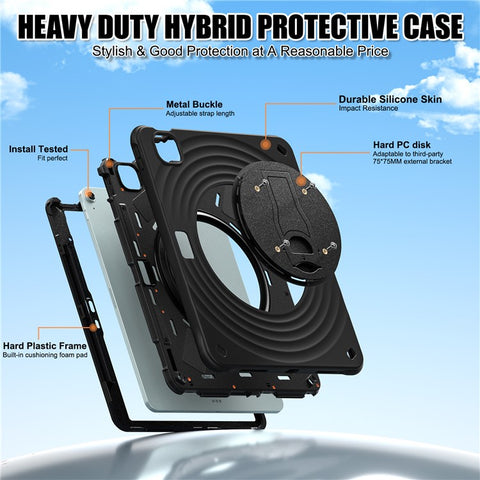 Kickstand Case for iPad Air 11 (2026) / (2025) / (2024) / Air (2022) / (2020) / Pro 11 (2022) / (2021) / (2020) / (2018) PC+Silicone+TPU Tablet Cover