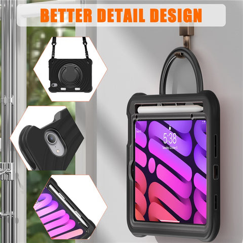 For iPad mini (2024) / (2021) Case Rotatable Hand Grip Kickstand PC Silicone TPU Tablet Cover