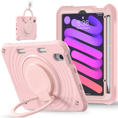 For iPad mini (2024) / (2021) Case Rotatable Hand Grip Kickstand PC Silicone TPU Tablet Cover