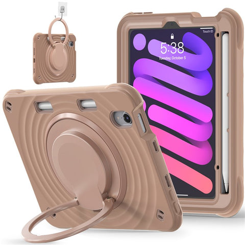 For iPad mini (2024) / (2021) Case Rotatable Hand Grip Kickstand PC Silicone TPU Tablet Cover