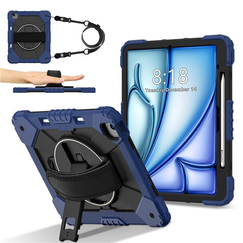 For iPad Air 13 (2026) / (2025) / (2024) Case Silicone + PC Kickstand Tablet Cover with Handy Strap, Shoulder Strap