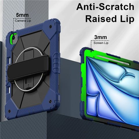 For iPad Air 13 (2026) / (2025) / (2024) Case Silicone + PC Kickstand Tablet Cover with Handy Strap, Shoulder Strap