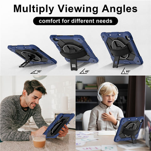 For iPad Air 13 (2026) / (2025) / (2024) Case Silicone + PC Kickstand Tablet Cover with Handy Strap, Shoulder Strap